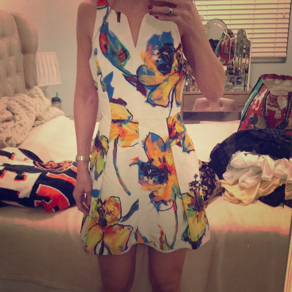 Milly floral pleated mini dress